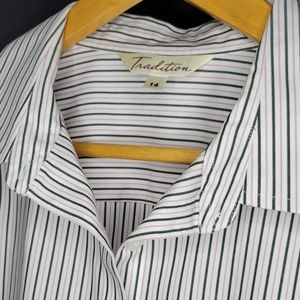 Tradition women's blouse pink/white/green striped size uk14